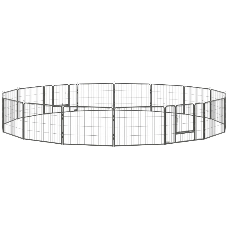 PawHut Heavy Duty Dog Playpen, 16 Panels Pet Playpen Dog Fence, Portable Puppy Exercise Pen, with 2 Doors Locking Latch, Outdoor or Indoor Use 23.5" Height