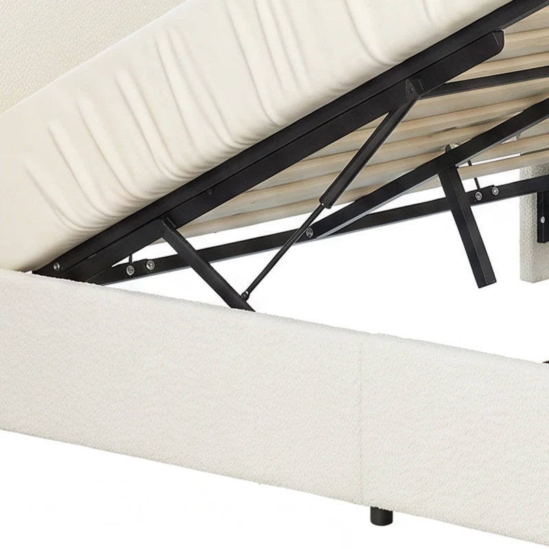 HOMCOM Queen Size Bed Frame with Charging Station, LED Lights, Adjustable Headboard, Upholstered Platform Bed Frame White