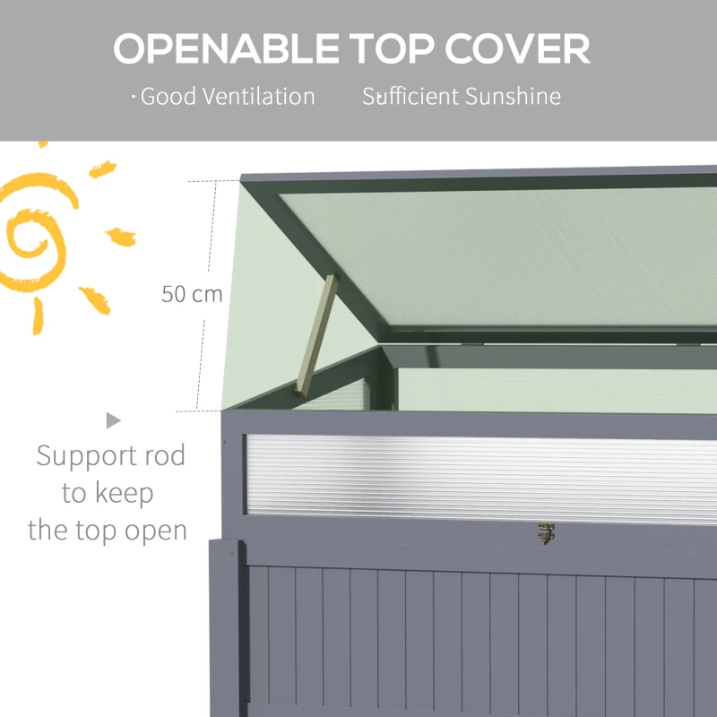 Outsunny Raised Wood Cold Frame Greenhouse, Elevated Planter & Plant Protection Box, 2-IN-1 for Flowers, Vegetables, Herbs, Grey