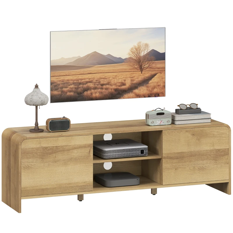 HOMCOM TV Stand for up to 65 Inch TV, Nordic Entertainment Center with 2 Cabinets and 2 Open Shelves for Living Room, Natural