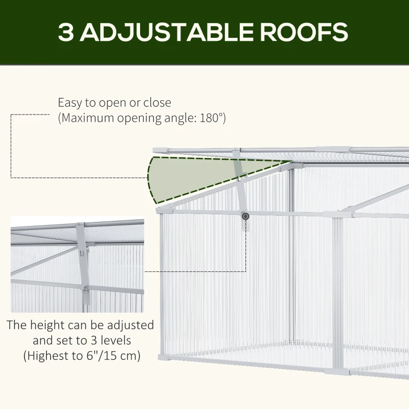 Outsunny 71" Outdoor Cold Frame with Adjustable Roof, Mini Greenhouse with Polycarbonate Panels, and Rain Resistant Aluminum Frame, Small Nursery for Seedlings, Herbs & Flowers
