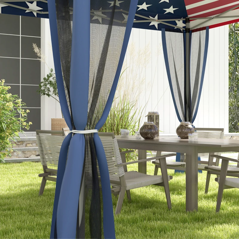 Outsunny 10' x 10' Outdoor Pop-Up Canopy with Sidewalls, Mesh Walls, Instant Setup for Party, Events, Patio, Lawn, American Flag