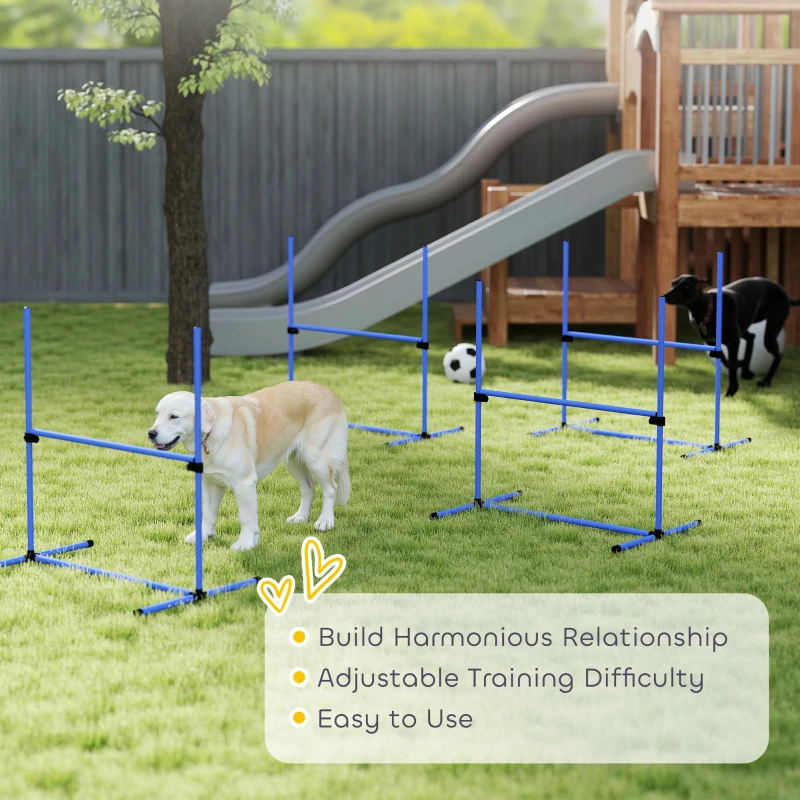 PawHut Set of 4 Dog Agility Training Equipment Adjustable Jump Bar Pet Exercise Kit with Carrying Bag (Blue)