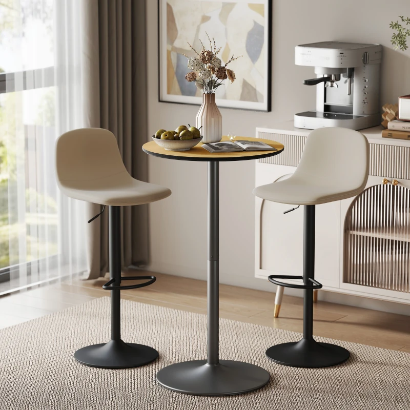 HOMCOM Round Table for 2, 40.2 Inch Bar Height Pub Table with Steel Frame, Non-Slip Base for Living Room, Kitchen, Natural Wood