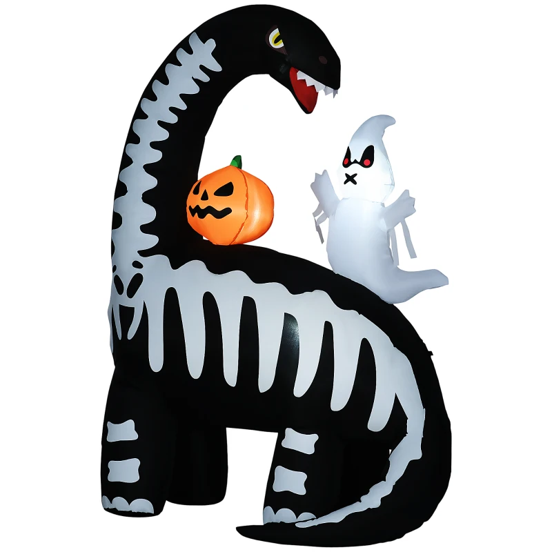 HOMCOM 6FT Halloween Inflatable Dinosaur with Ghost and Pumpkin LED Lights