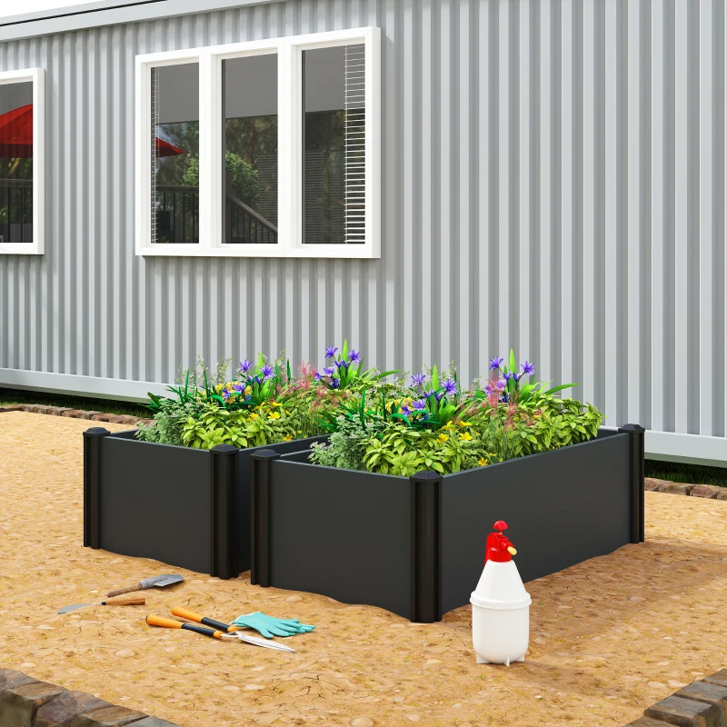 Outsunny Vinyl Raised Garden Bed Kit, Set of 2 Elevated Garden Boxes with Open Bottom, Screwless Outdoor Planter Box