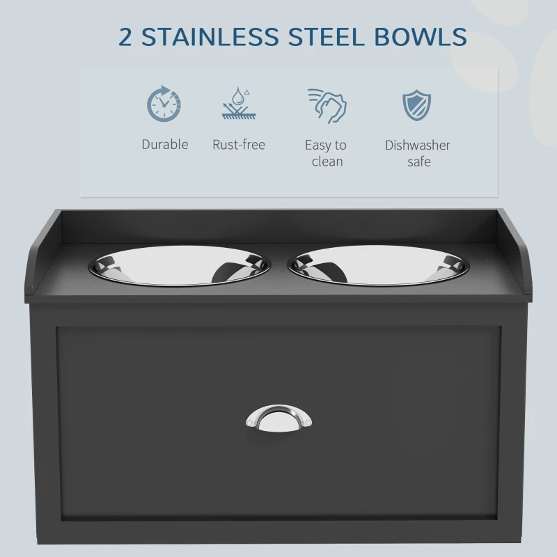PawHut Pet Feeding Station Pet Dish Bowl Set with Storage, 2 Elevated Dog Bowls for Large Sized Dogs, Black