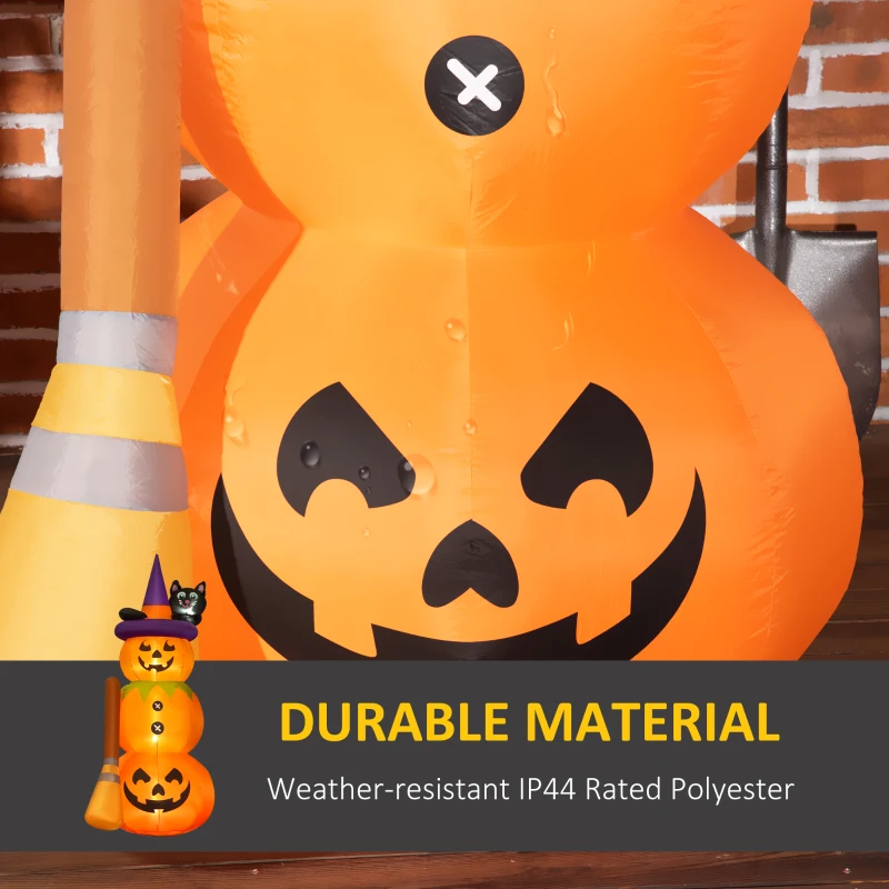 Outsunny 6' Cute Halloween Decoration Inflatable Pumpkin Man with Black Cat and Broom, Blow-Up LED Yard Display Indoor Outdoor