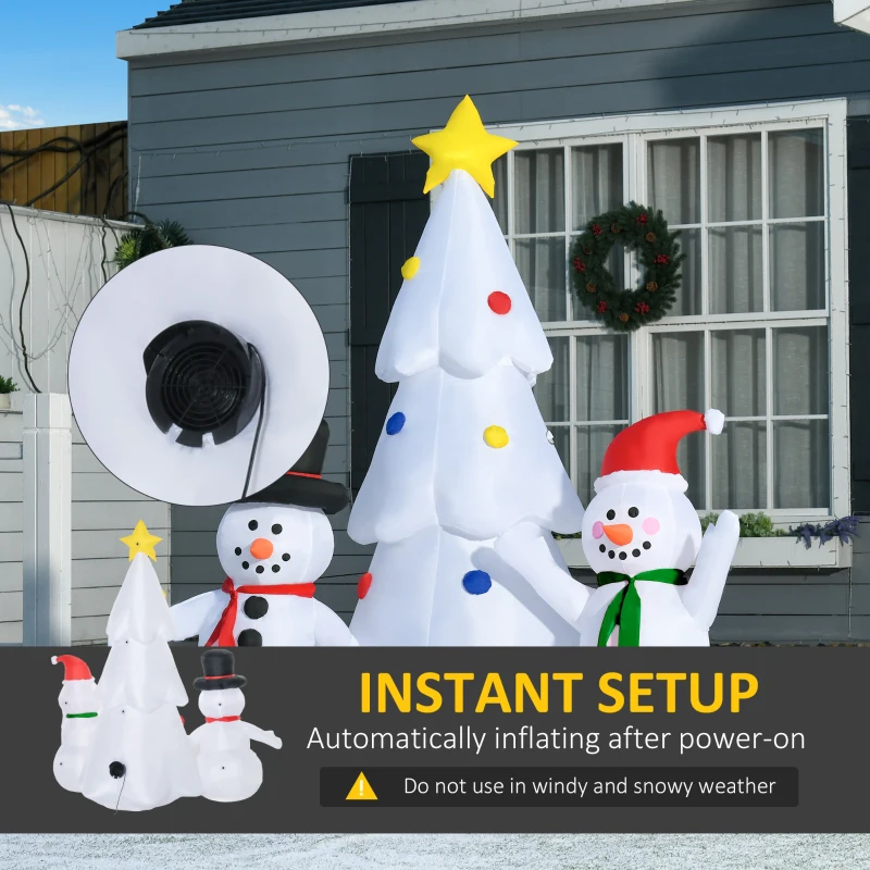 HOMCOM 6ft Inflatable Christmas Tree Decorations and Snowmen, Outdoor Blow-Up Yard Christmas Decor with LED Lights Display