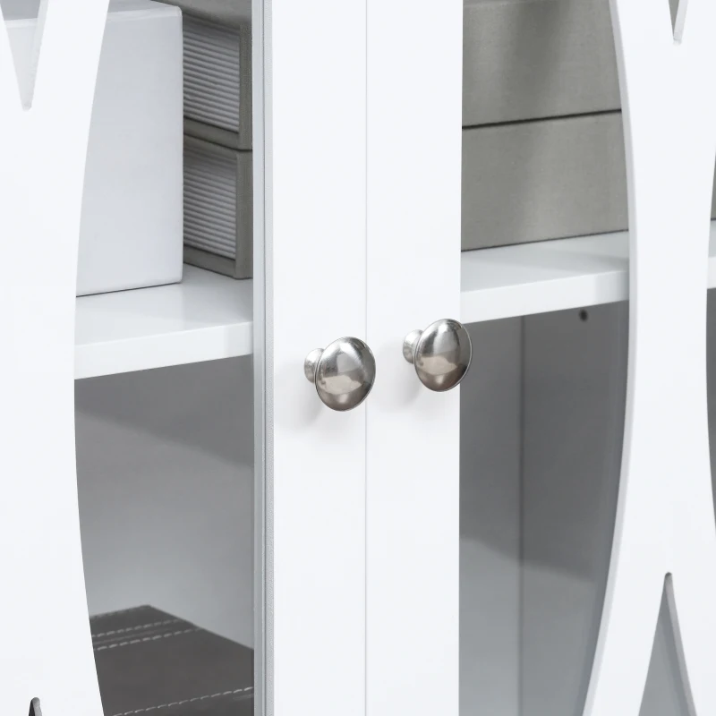 HOMCOM Sideboard, Buffet Cabinet with 3 Tempered Glass Doors, Arc Pattern and Adjustable Storage Shelf, Credenza, White