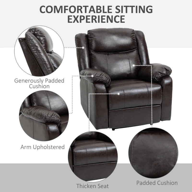 HOMCOM PU Leather Manual Recliner with Thick Padded Upholstered Cushion and Retractable Footrest, Brown