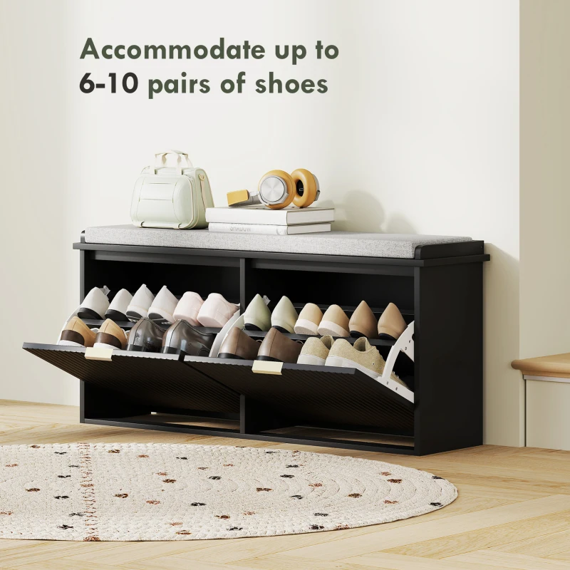 HOMCOM Shoe Storage Bench with Padded Seat Cushion and Flip-Drawer, Entryway Bench, Shoe Cabinet, 40.9x10.2x18.7 Inches, Black