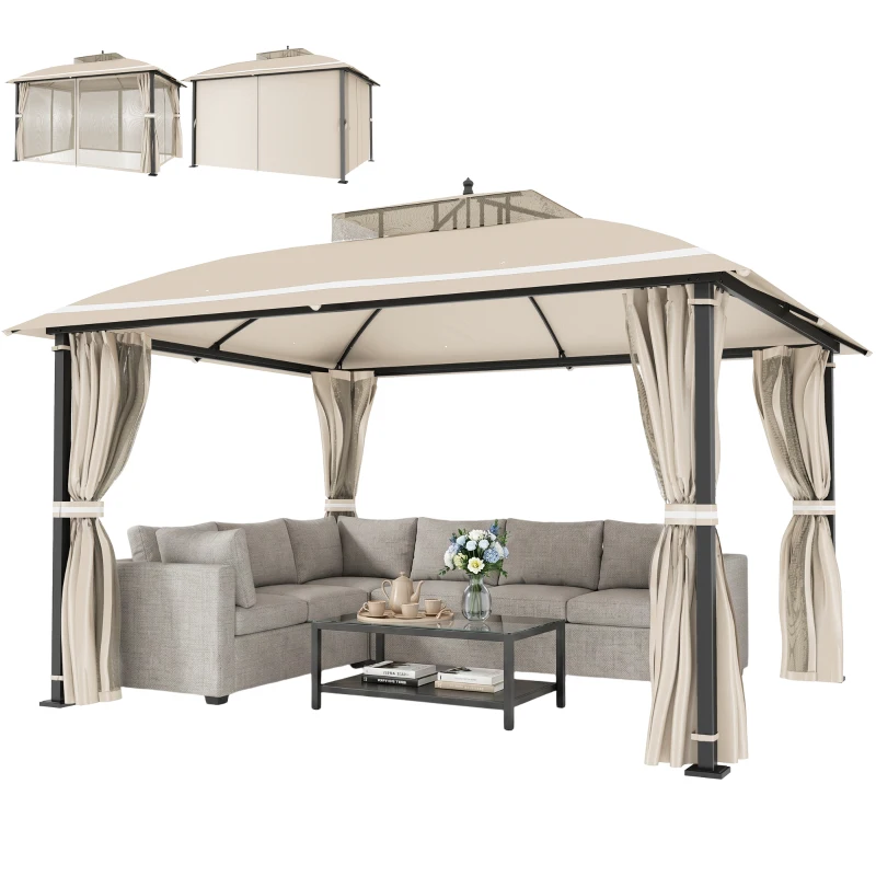 Outsunny 10' x 12' Outdoor Gazebo, Double Roof Patio Gazebo Canopy with Netting and Curtains for Garden, Lawn, Backyard, Deck