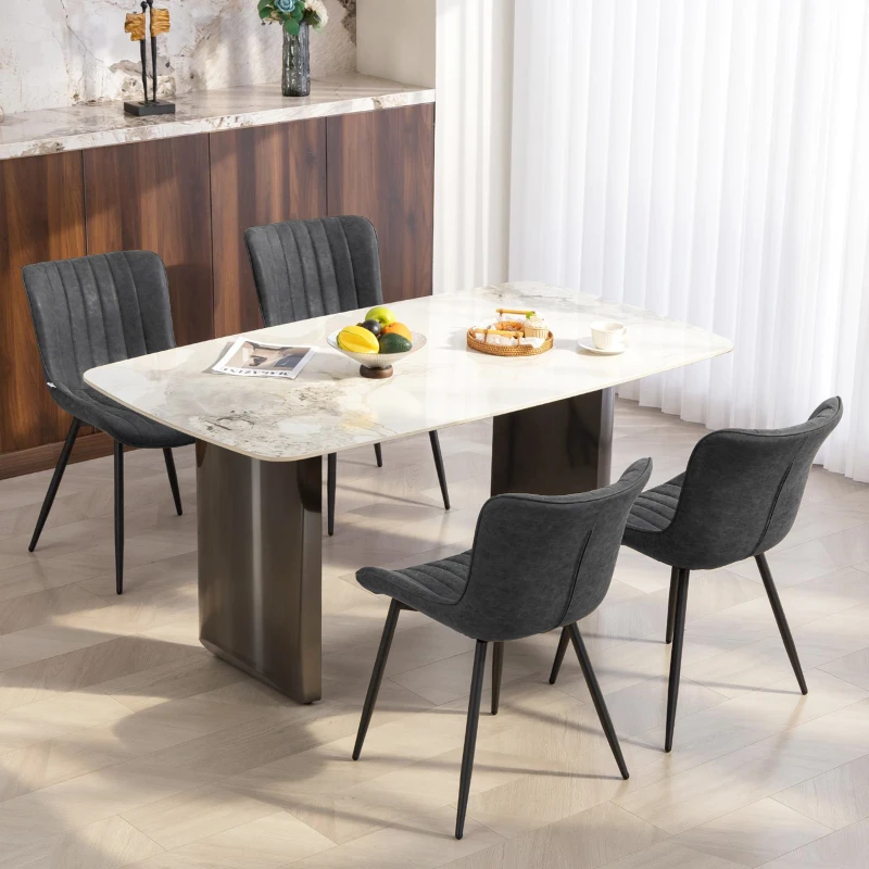 HOMCOM Dining Chairs Set of 4, PU Leather Upholstered Kitchen Chairs with Backrest and Steel Legs, Black