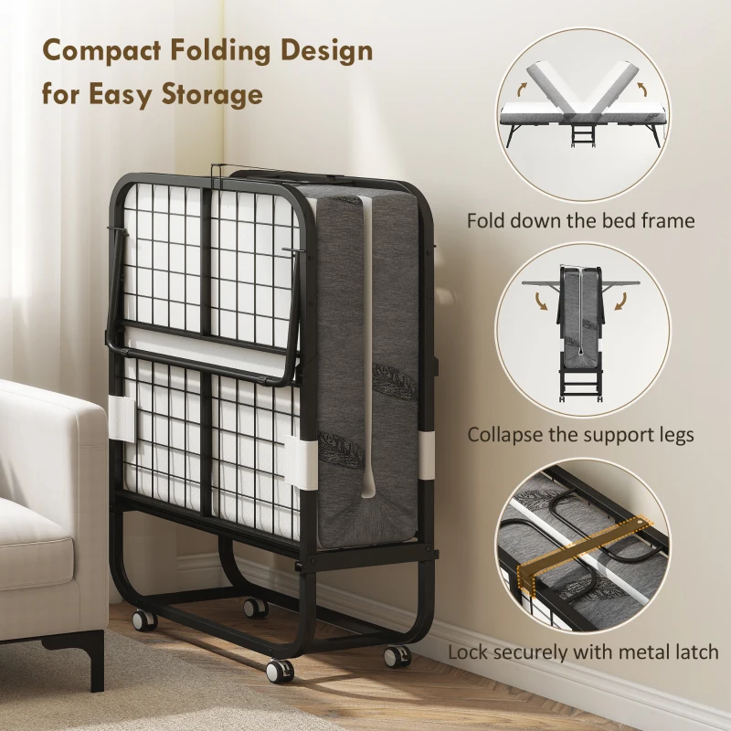 HOMCOM Folding Bed with Mattress for Adults, Long Twin Size, White