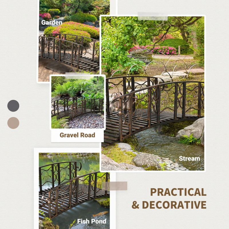 Outsunny 6' Metal Arch Backyard Garden Bridge with 660 lbs. Weight Capacity, Safety Siderails, Vine Motifs, Easy Assembly, Brown