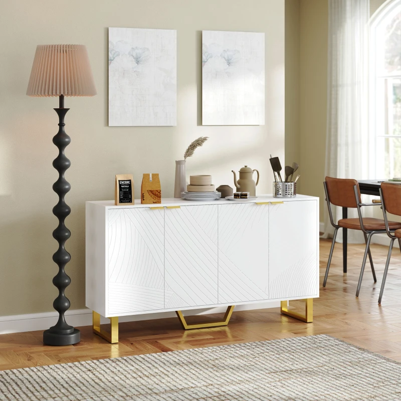 HOMCOM Sideboard Buffet Cabinet with Adjustable Shelves, Living Room Cabinet, TV Cabinet for 65 Inch TV, White