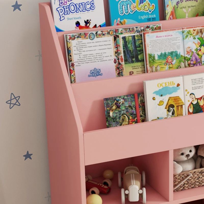 HOMCOM Kids Bookcase with Storage Drawer for Books, Reading Nook, for Classroom, Bedroom, Playroom, Pink