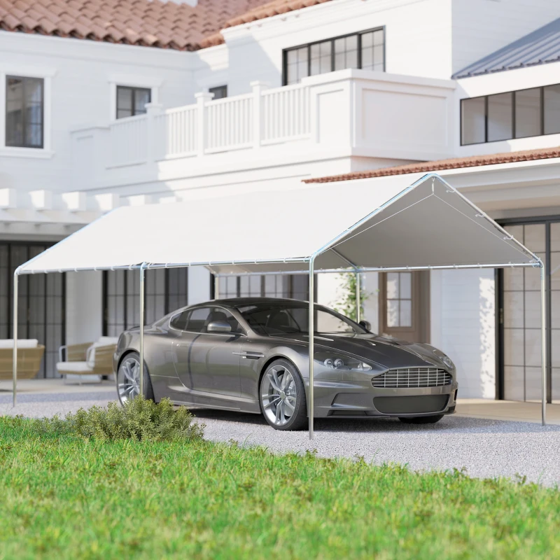 Outsunny 9.6' x 19.5' Carport Heavy Duty Galvanized Car Canopy w/ Included Anchor Kit, 3 Reinforced Steel Cables, White
