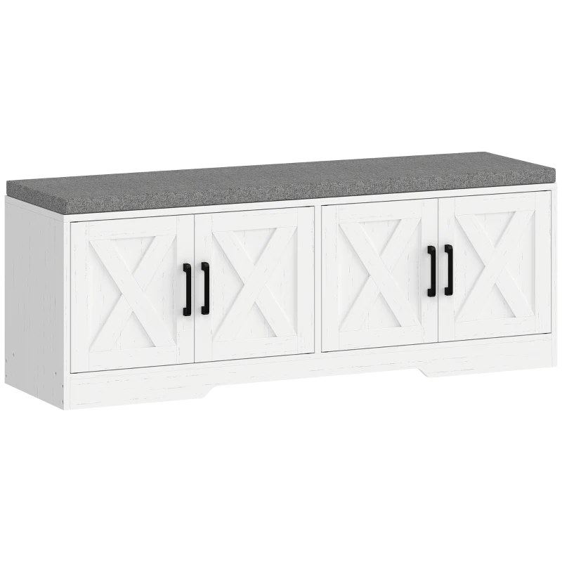 HOMCOM Shoe Bench with Cushion Shoe Storage Bench with Doors Adjustable Shelves for Entryway, White