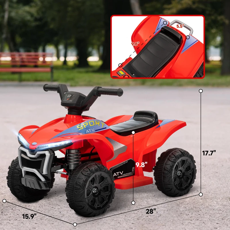 Qaba Kids ATV Quad, 6V Ride On Toy with Rechargeable Battery, Light, Music, Forward & Reverse for Toddlers, Red