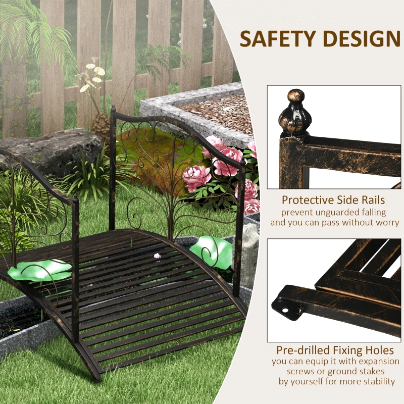 Outsunny 4FT Metal Garden Bridge Decorative Arc Bridge with Guardrails Black Bronze