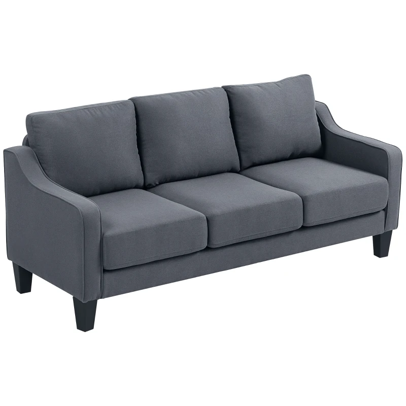HOMCOM 3 Seater Sofa, Modern Couch with Pocket Spring, Linen Upholstered, Thick Padded, Charcoal Grey