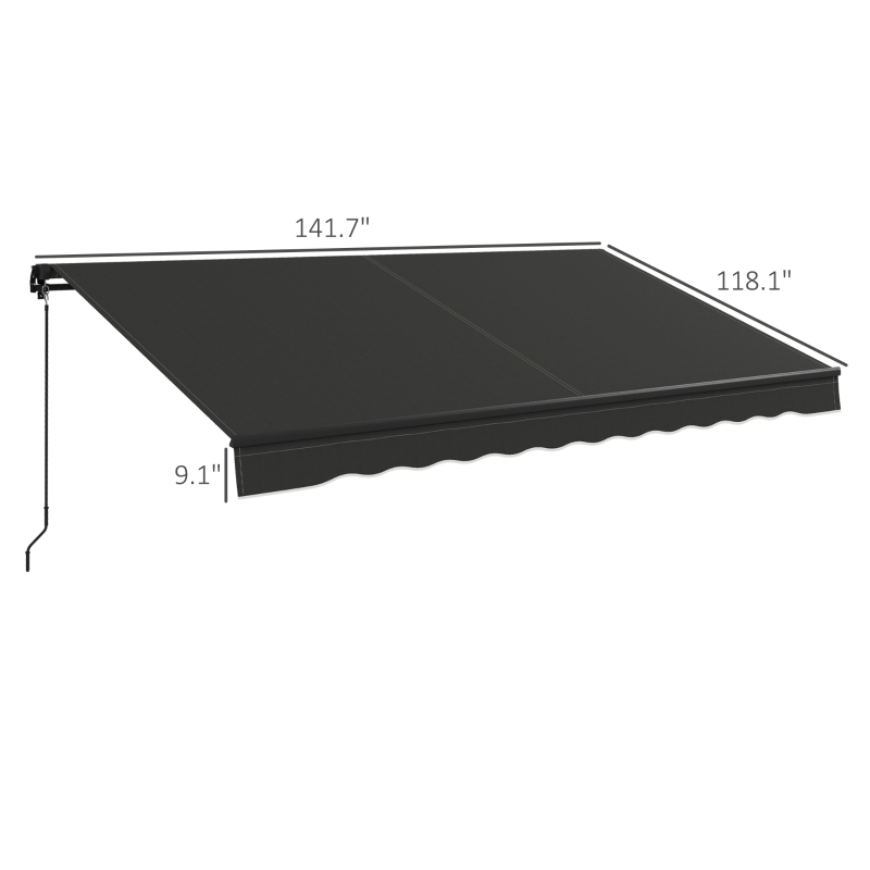 Outsunny 12' x 10' Retractable Awning, 280gsm UV Resistant Sunshade Shelter for Deck, Balcony, Yard, Dark Gray