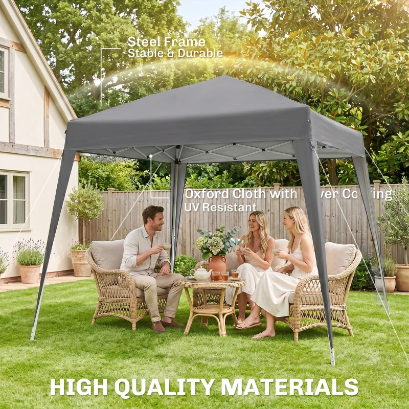 Outsunny 8' x 8' Pop Up Canopy, Outdoor Folding Tent, Portable Party Tent with Carrying Bag for Camping, Party, Picnic, Grey