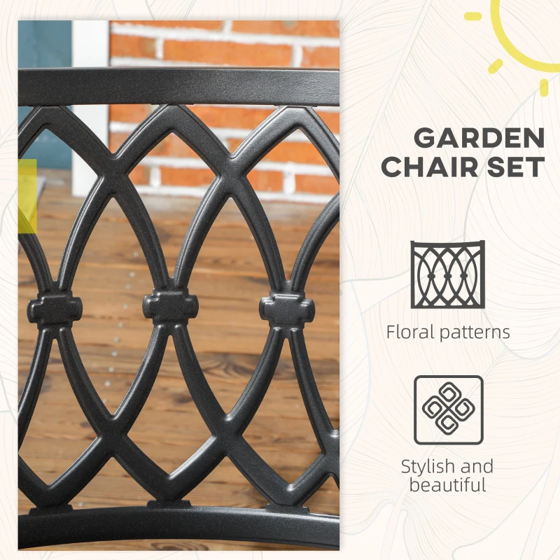 Outsunny 2 PCs Dining Chairs, Outdoor Armchairs, Stackable Design, Black
