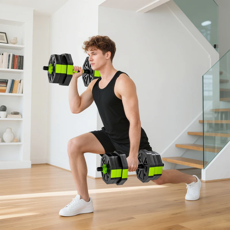Soozier 6-in-1 Adjustable Dumbbell Set, Used as Kettlebell, Barbell, Dumbbell, Push-Up Stand, 44lbs Free Weights Set, Green