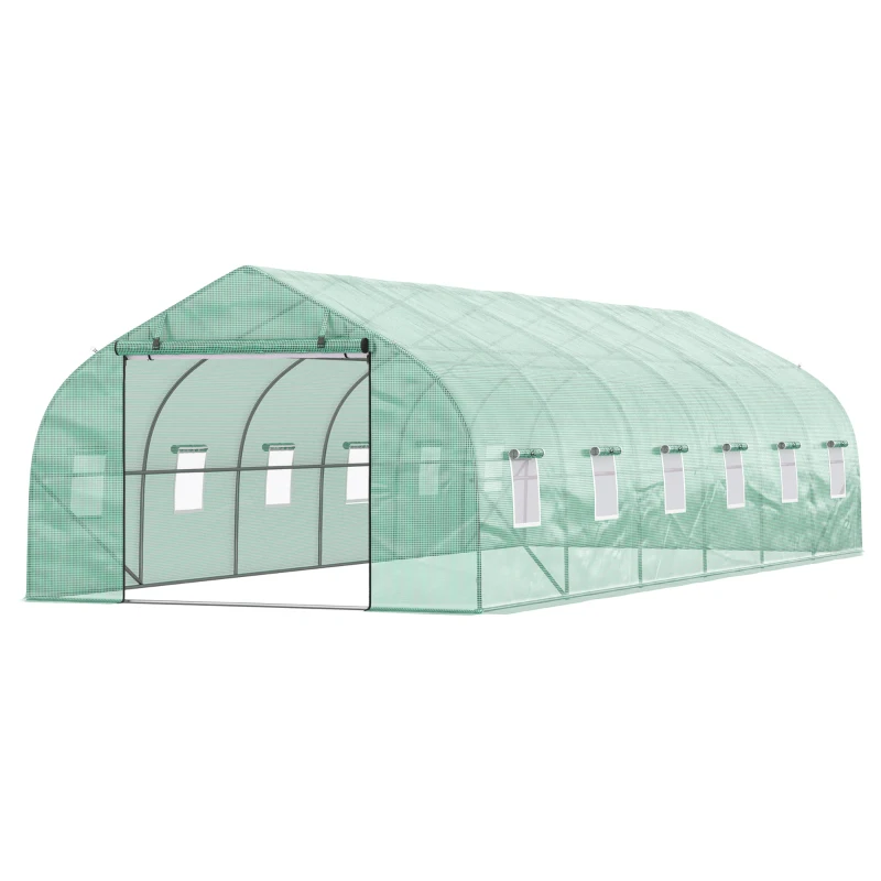 Outsunny 26' x 10' x 7' Walk-in Greenhouse Tunnel, Large Gardening Hot House with 12 Windows, 2 Net Protected Zipper Screen Doors for Backyard, Green