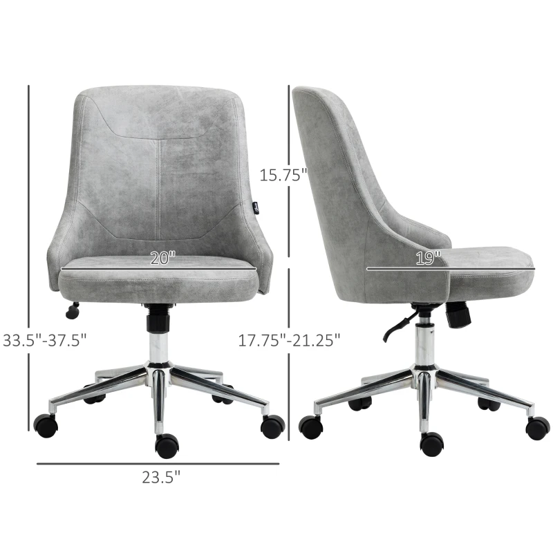 Vinsetto Armless Task Chair, Mid-back Desk Chair, Microfiber Home Office Chair with Adjustable Height, Tilt, Swivel Function, Gray