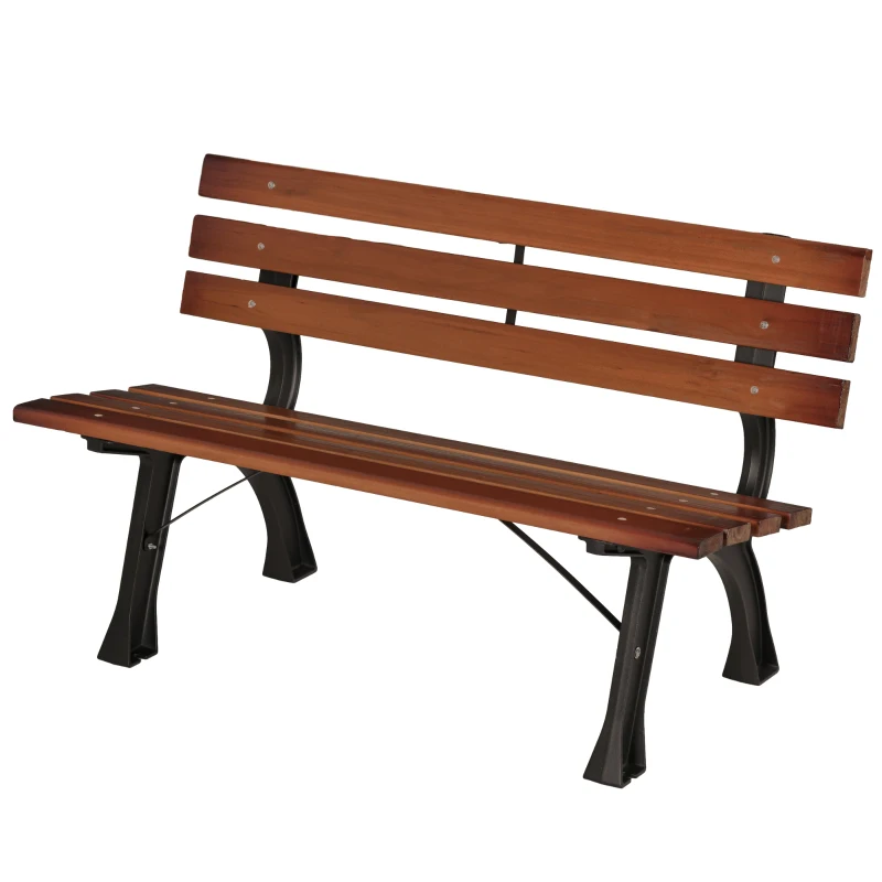 Outsunny 47 Inch Outdoor Garden Bench, Aluminum Wood Patio Loveseat with Slatted Seat Back, 528 lbs. for Porch, Park, Coffee