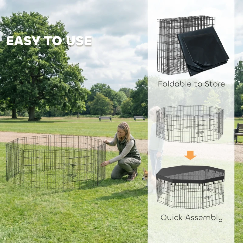 PawHut 8 Panels Foldable Dog Playpen with Top Cover, 24" High