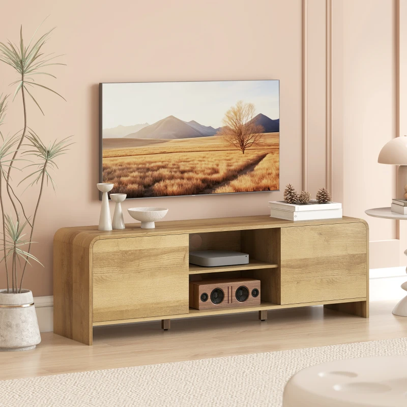 HOMCOM TV Stand for up to 65 Inch TV, Nordic Entertainment Center with 2 Cabinets and 2 Open Shelves for Living Room, Natural