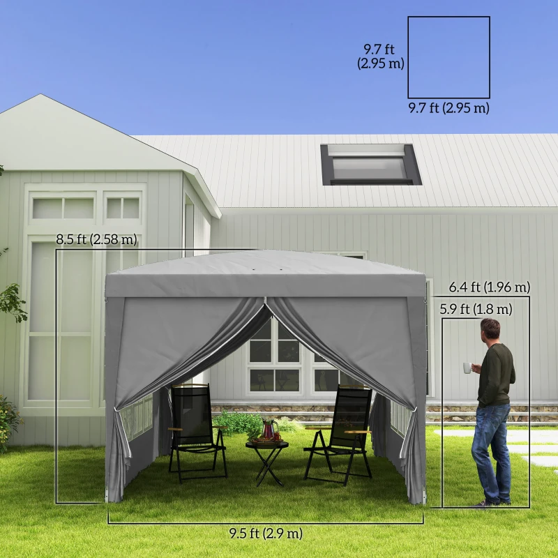 Outsunny 10'x10' Outdoor Pop Up Party Tent Wedding Gazebo Canopy with Carrying Bag (Light Grey)