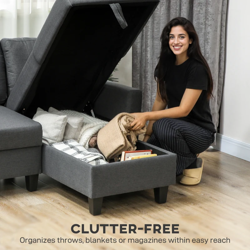 HOMCOM 77.6" Sofa Bed, Pull Out Sleeper L Shaped Sectional Couch, Reversible Storage Chaise, Wide and Deep Seat, Charcoal Grey