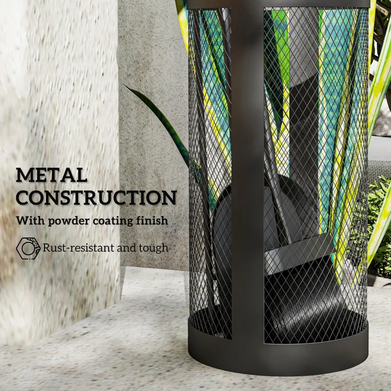 Outsunny Fireplace Tool Set with Mesh Basket, 5 Piece Fire Place Kit with Brush, Shovel, Poker, Tongs for Indoor Outdoor Use