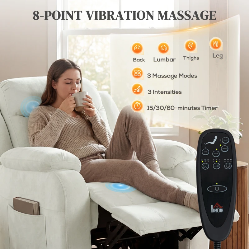 HOMCOM Massage Recliner Chair, Power Recliner with Quiet Brushless Motor, Remote, Pockets, 2 Memory Positions, Beige