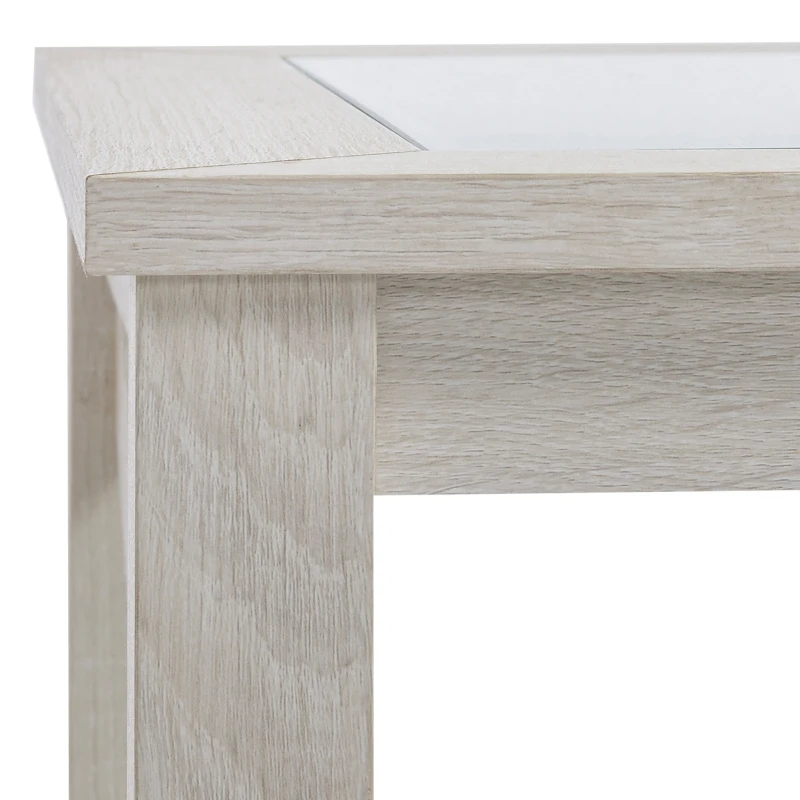 HOMCOM Coffee Table with Tempered Glass Tabletop, Living Room Table with Wood Frame and Underneath Storage Shelf, White Oak