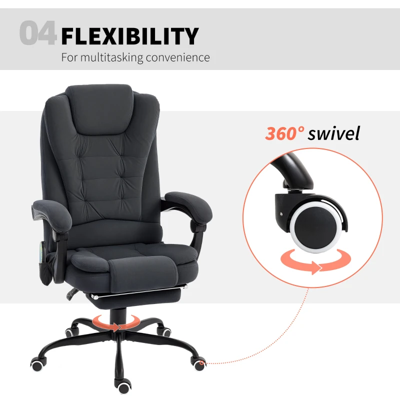 Vinsetto 7-Point Vibrating Massage Chair, Reclining Office Chair with Footrest, Reclining Back, Adjustable Height, Black