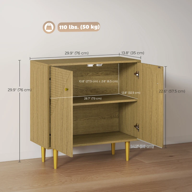 HOMCOM Sideboard with Adjustable Shelf, Buffet Cabinet with 2 Doors and Gold Steel Legs for Dining Room, Oak