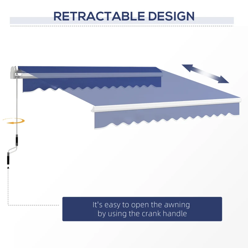 Outsunny 13' x 8' Patio Awning, Manual Retractable Sun Shade with UV Protection and Easy Crank Opening, Dark Blue