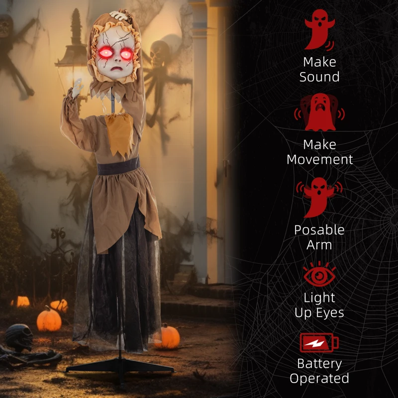 HOMCOM 5.2' Life Size Doll with Simulated Wound Cracks, Outdoor Halloween Decoration Animatronic, Sound & Motion Activated