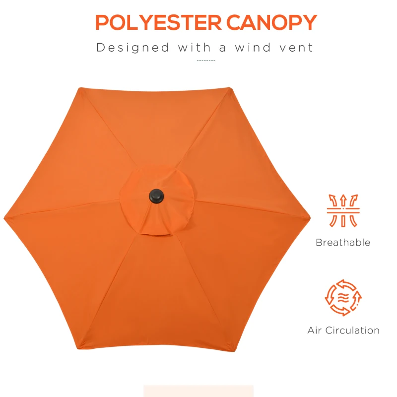 Outsunny 6.6FT Patio Umbrella, Outdoor Parasol with 6 Solid Ribs, Orange