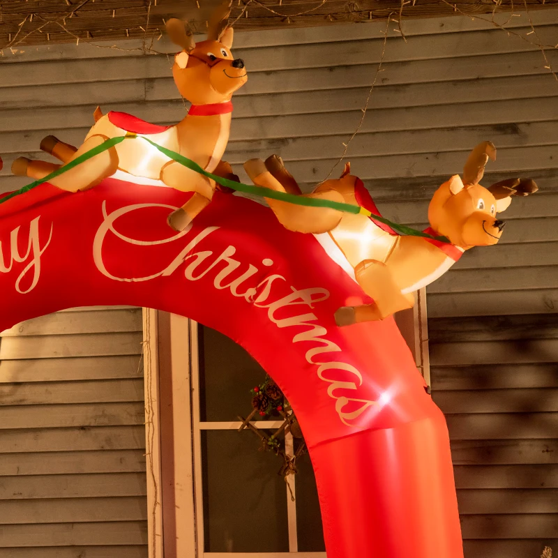 Outsunny 9ft Christmas Inflatables Outdoor Decorations Arch with Santa Claus Riding a Sled, Blow-Up LED Yard Christmas Decor