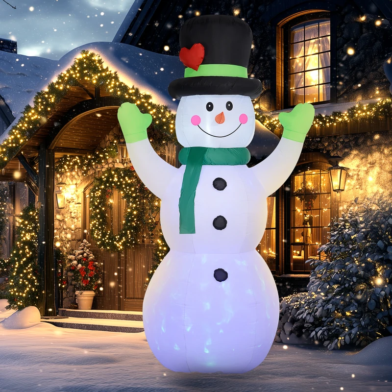Outsunny 10FT Christmas Inflatables Cheerful Snowman in Black Hat, Blow Up Outdoor Christmas Decorations with LED Yard Display