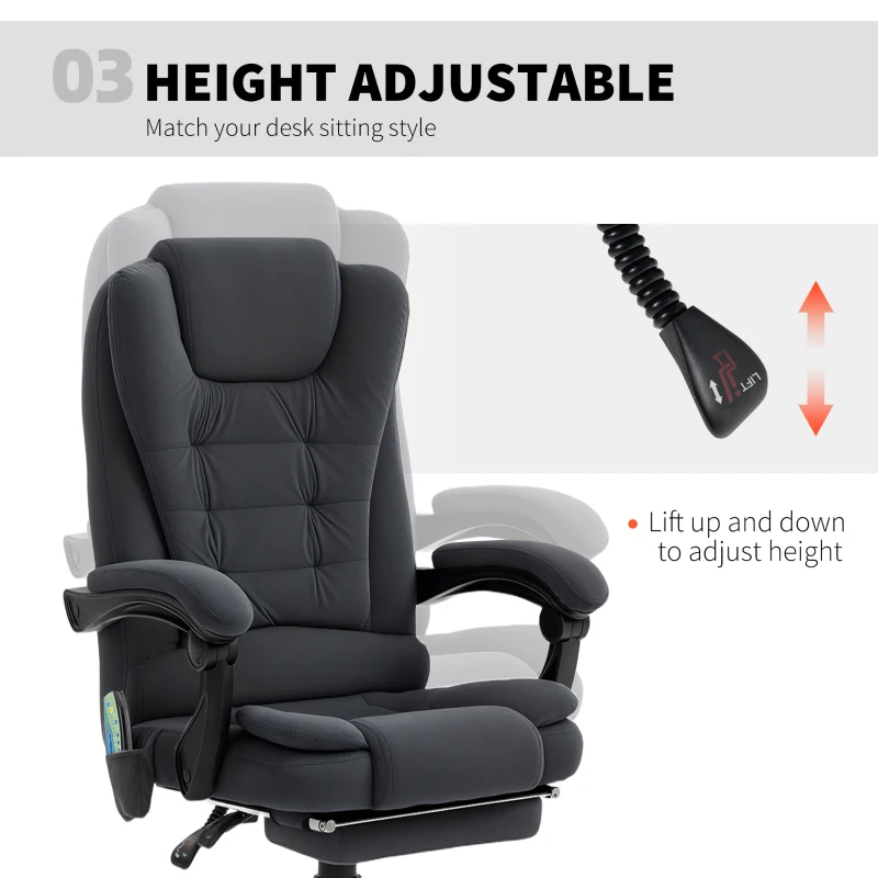 Vinsetto 7-Point Vibrating Massage Chair, Reclining Office Chair with Footrest, Reclining Back, Adjustable Height, Black