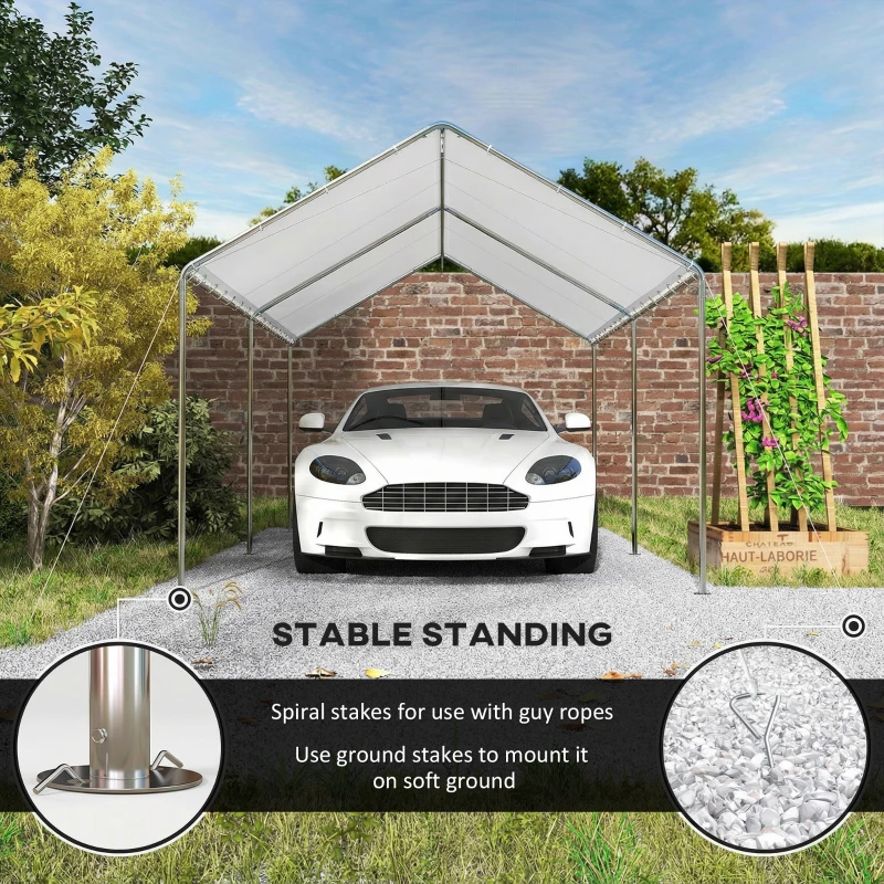 Outsunny 9.6' x 19.5' Carport Heavy Duty Galvanized Car Canopy w/ Included Anchor Kit, 3 Reinforced Steel Cables, White